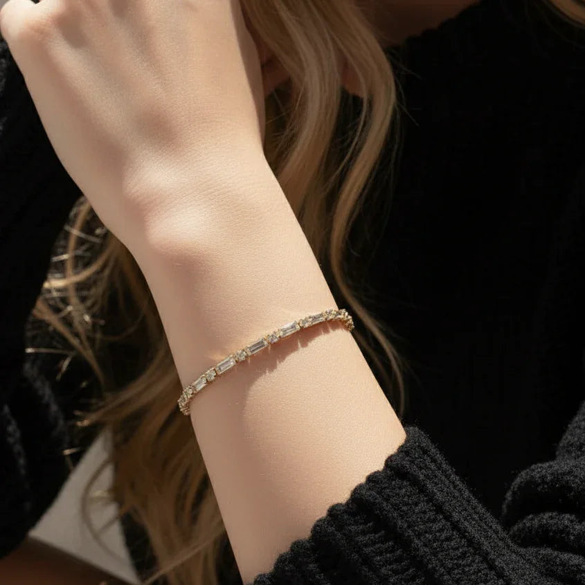 Gold Baguette and Round Stone Gold-tone Tennis Bracelet - Photo 3