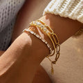 Gold Baguette and Round Stone Gold-tone Tennis Bracelet - Photo 5