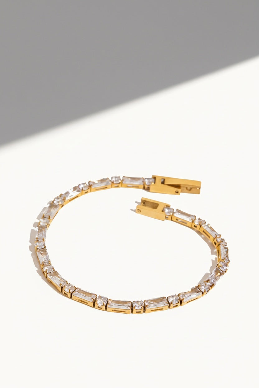 Gold Baguette and Round Stone Gold-tone Tennis Bracelet - Photo 8