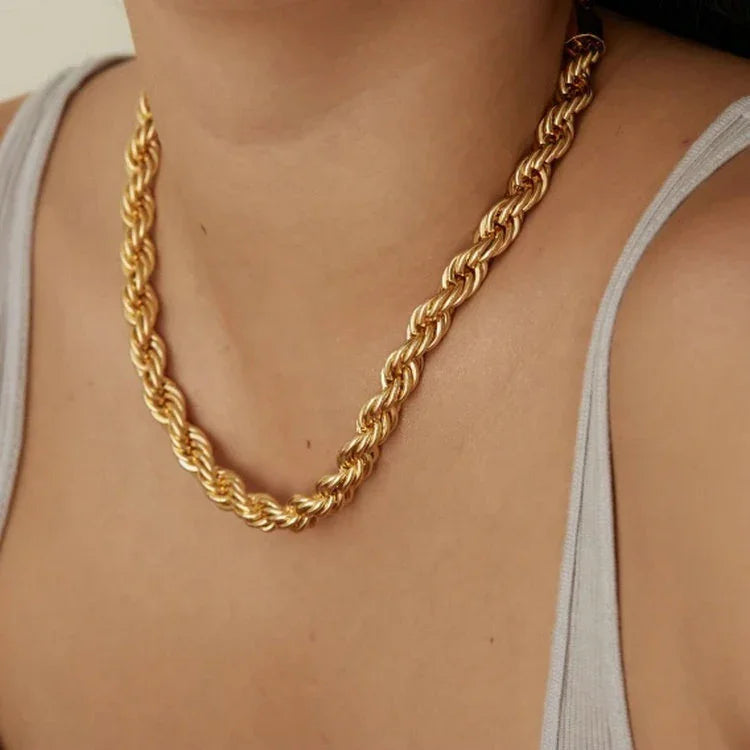 Gold Chunky Gold-tone Rope Chain Necklace with Twisted Detail - Photo 2