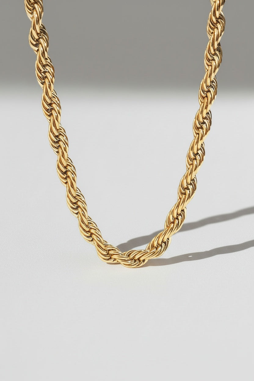 Gold Chunky Gold-tone Rope Chain Necklace with Twisted Detail - Photo 7