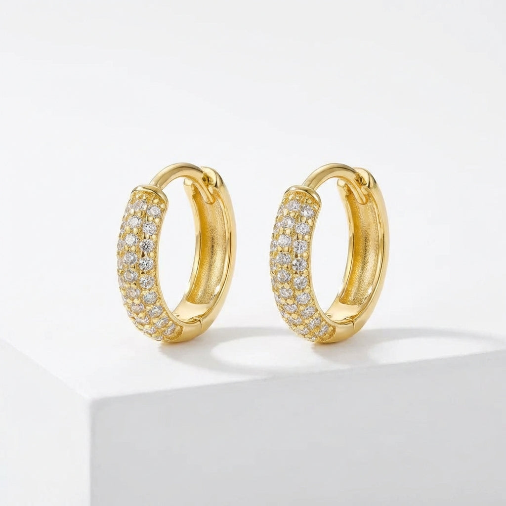 Gold Chunky Pavé Huggie Hoop Earrings in Gold Tone - Huggie earrings - Photo 1