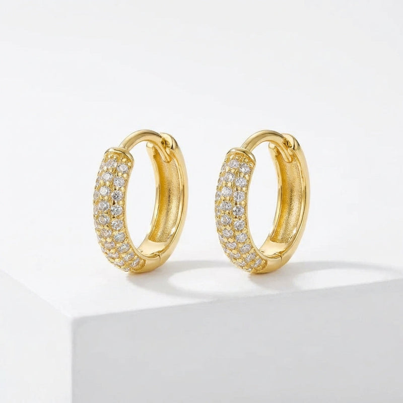 Gold Chunky Pavé Huggie Hoop Earrings in Gold Tone - Huggie earrings - Photo 1