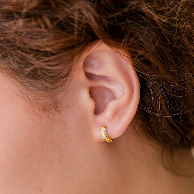 Gold Chunky Pavé Huggie Hoop Earrings in Gold Tone - Huggie earrings - Photo 4