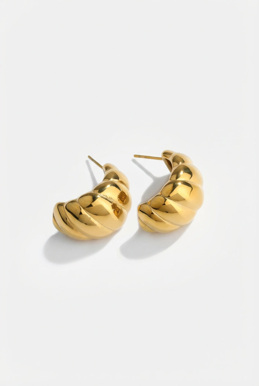 Gold Chunky Twisted Croissant Gold Huggie Earrings - Photo 1