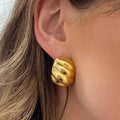 Gold Chunky Twisted Croissant Gold Huggie Earrings - Photo 3