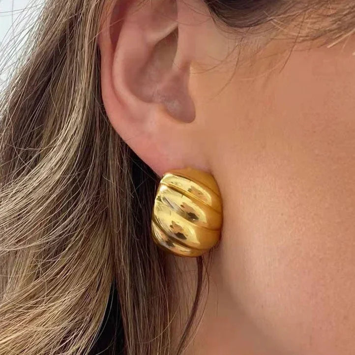 Gold Chunky Twisted Croissant Gold Huggie Earrings - Photo 3