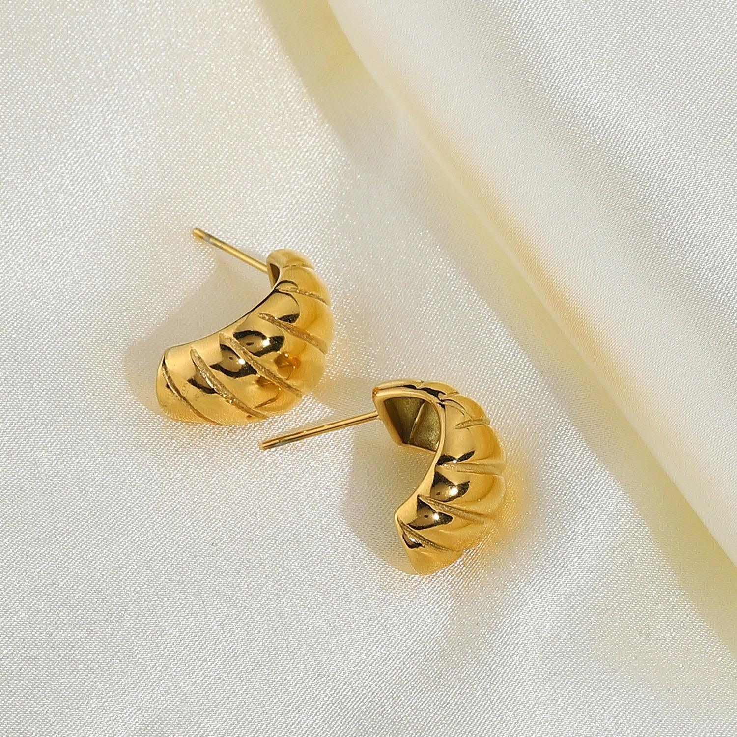 Gold Chunky Twisted Croissant Gold Huggie Earrings - Photo 4