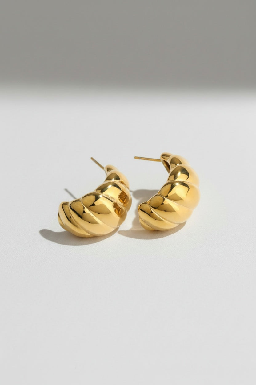 Gold Chunky Twisted Croissant Gold Huggie Earrings - Photo 6