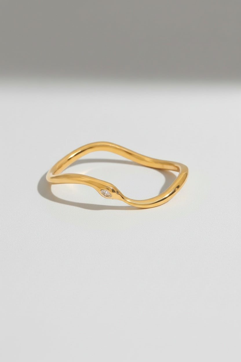 Gold Curved Gold Snake Bangle with Diamond Accent - Bracelets - Photo 7