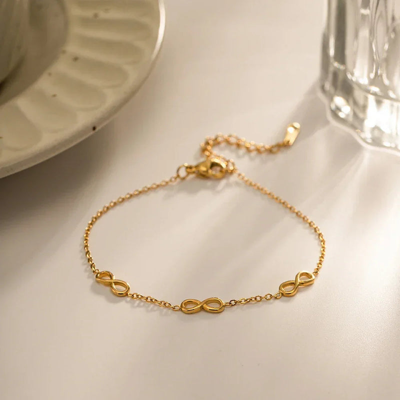 Gold Delicate Gold Infinity Chain Bracelet with Adjustable Clasp - Photo 3