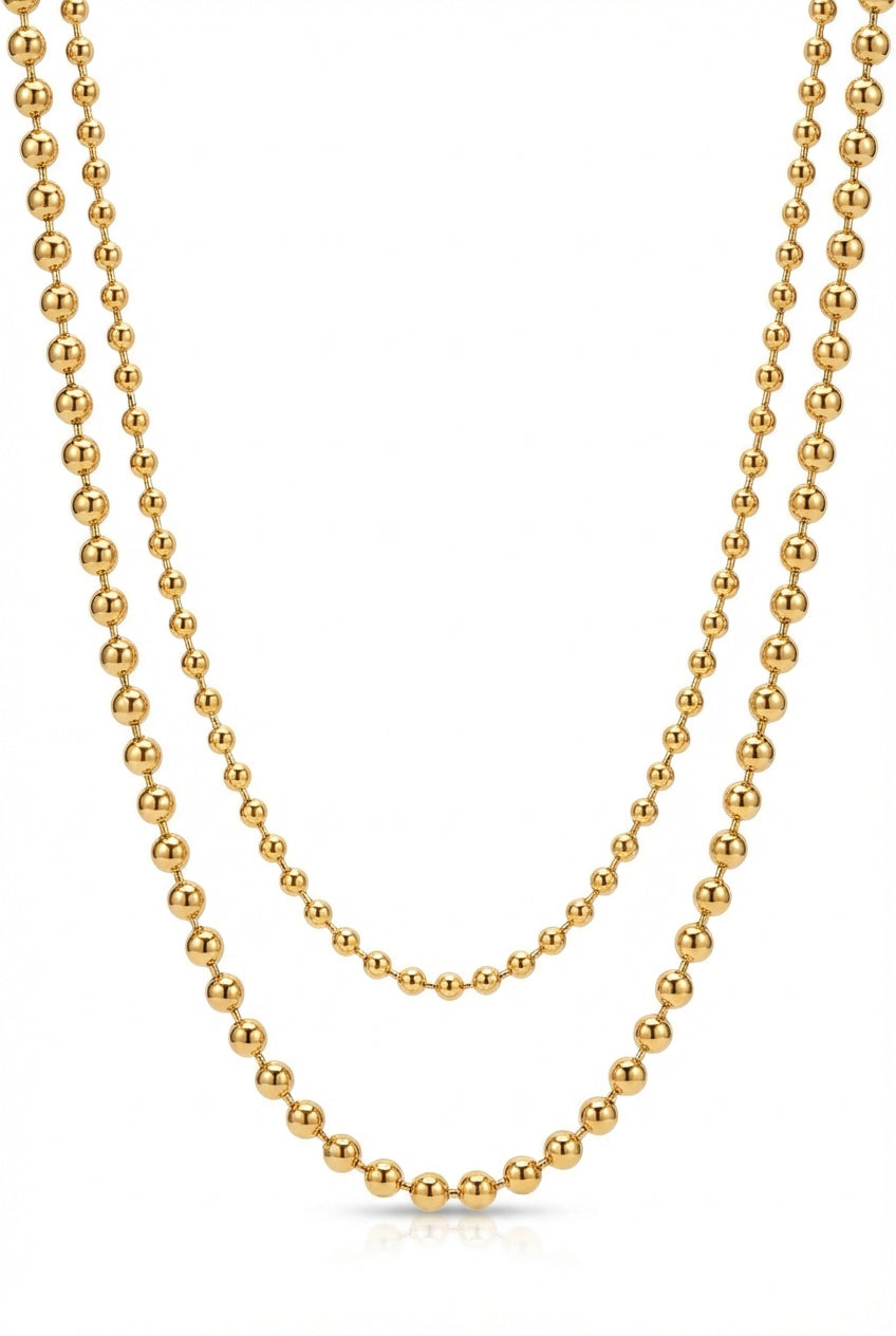 Gold Double Layer Ball Chain Gold-tone Necklace - Layered necklaces - Photo 1