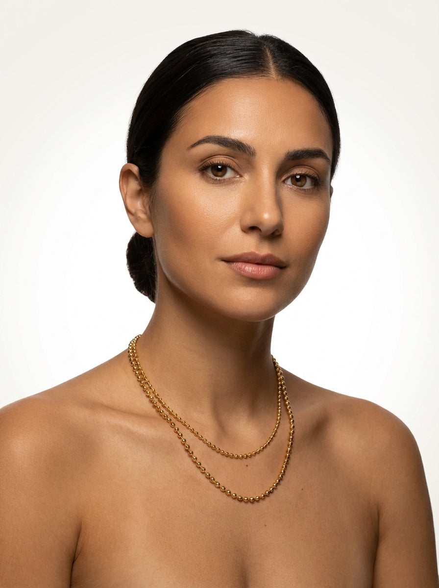 Gold Double Layer Ball Chain Gold-tone Necklace - Layered necklaces - Photo 2