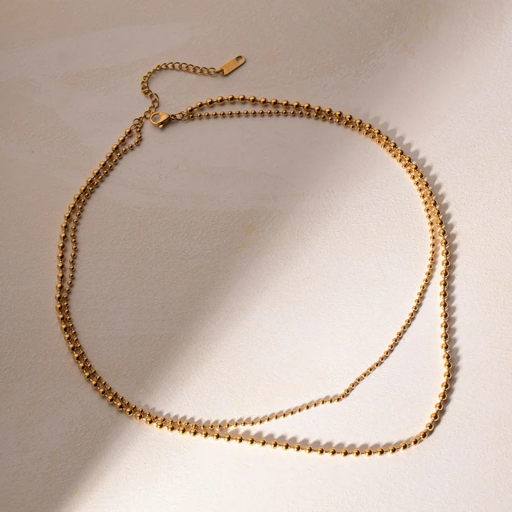 Gold Double Layer Ball Chain Gold-tone Necklace - Layered necklaces - Photo 4