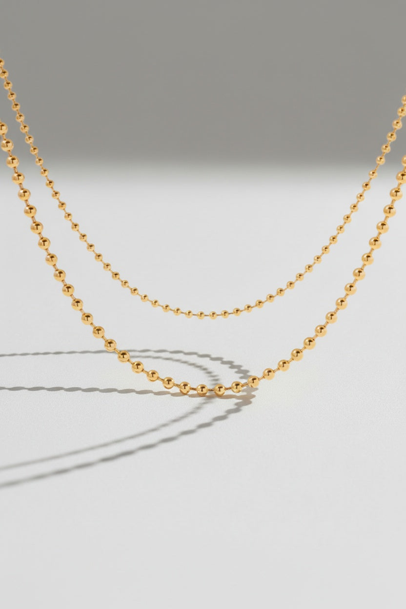 Gold Double Layer Ball Chain Gold-tone Necklace - Layered necklaces - Photo 7