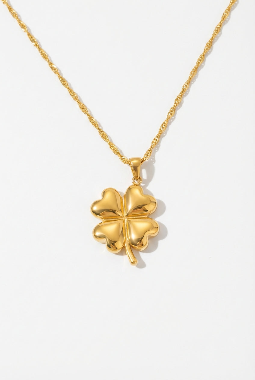 Gold Four-leaf Clover Gold-tone Pendant Necklace with Twisted Chain - Pendant necklaces - Photo 1
