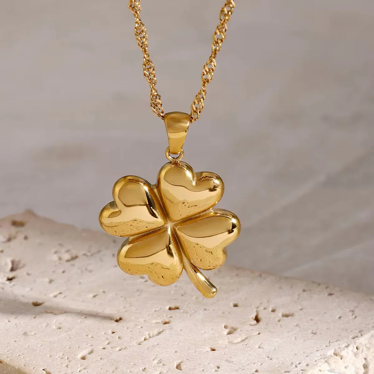 Gold Four-leaf Clover Gold-tone Pendant Necklace with Twisted Chain - Pendant necklaces - Photo 3