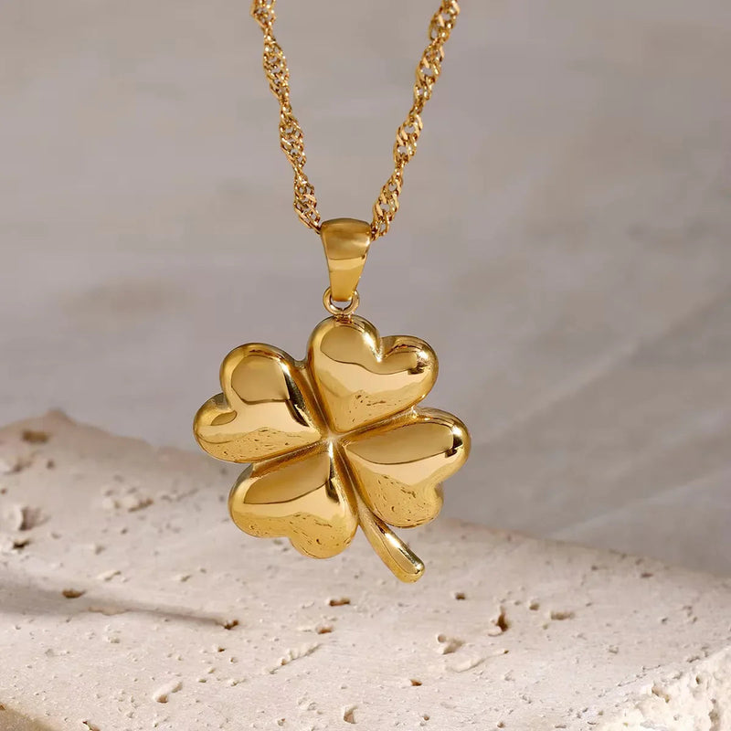 Gold Four-leaf Clover Gold-tone Pendant Necklace with Twisted Chain - Pendant necklaces - Photo 3