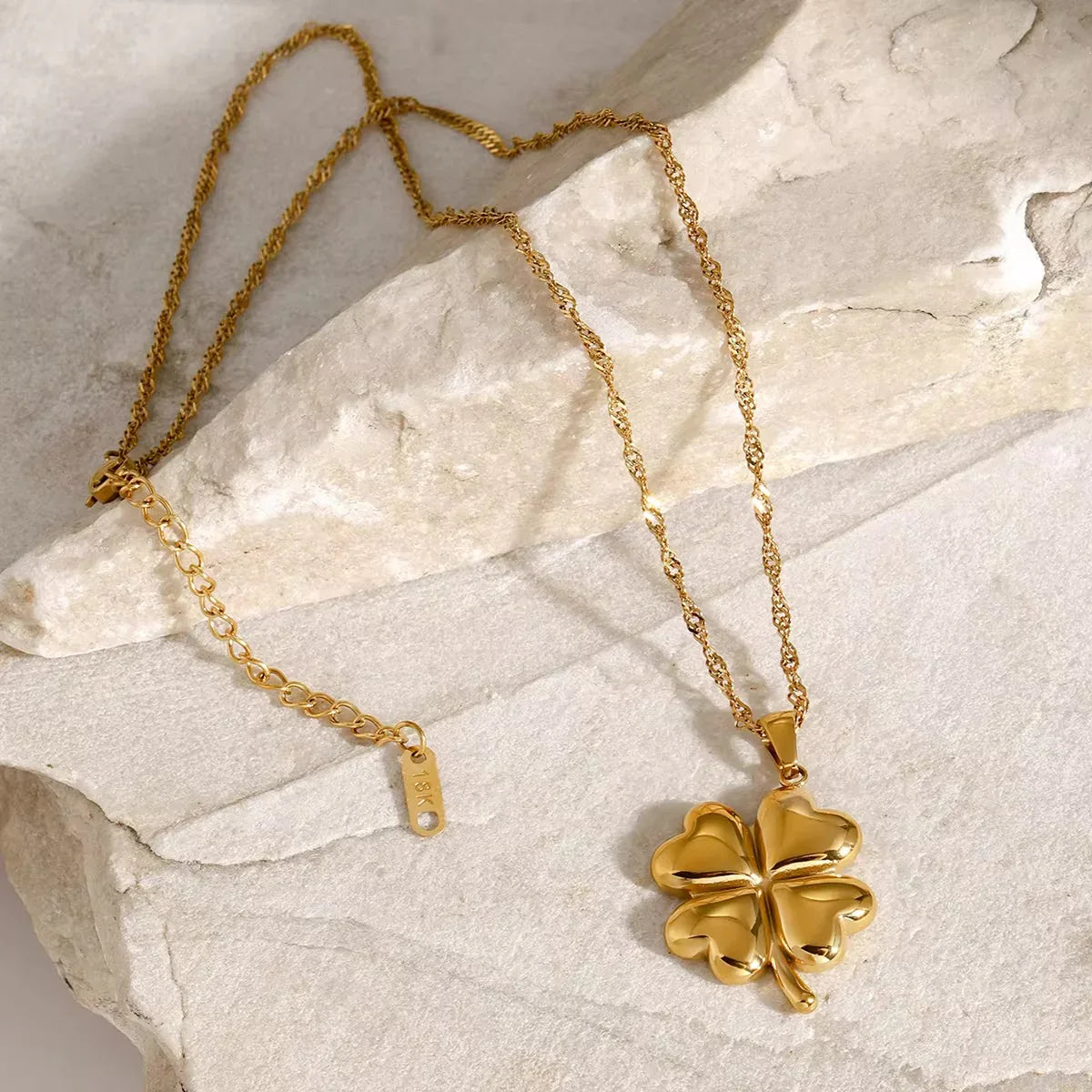 Gold Four-leaf Clover Gold-tone Pendant Necklace with Twisted Chain - Pendant necklaces - Photo 4