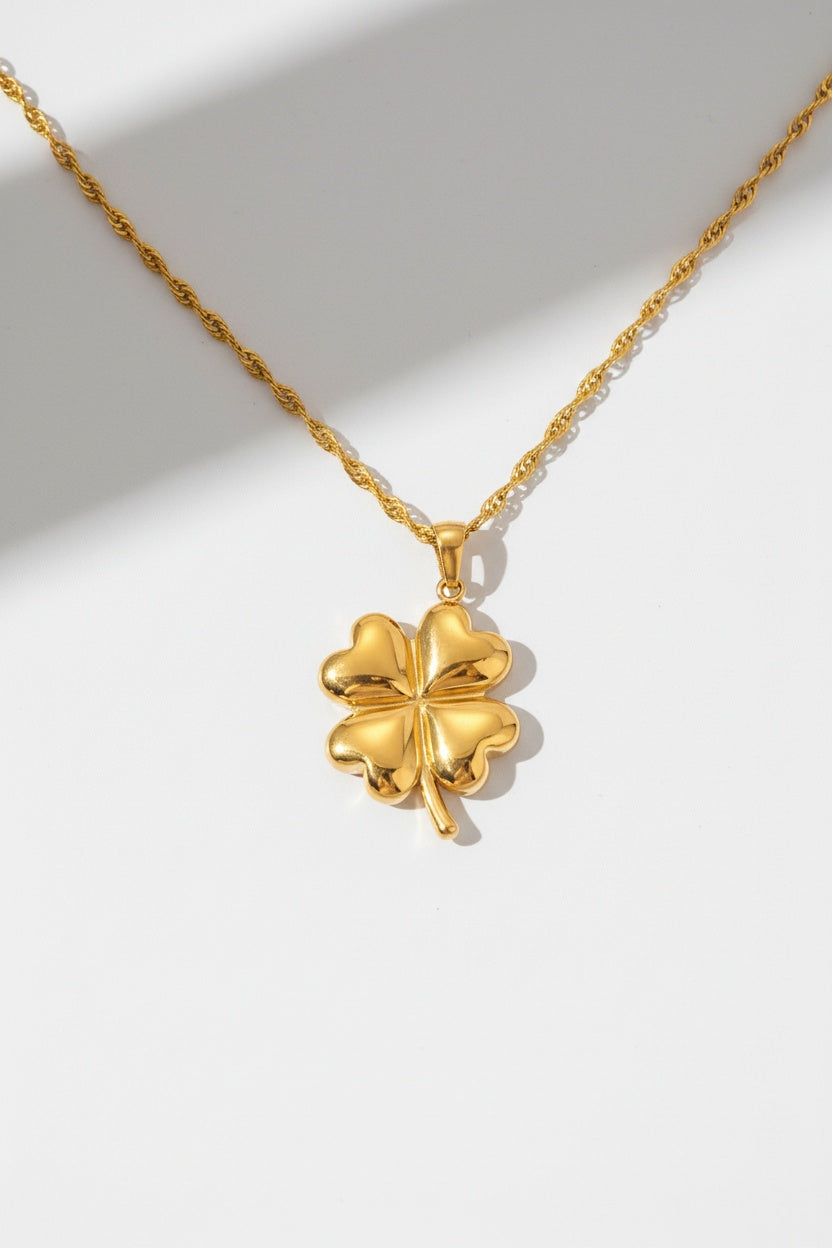 Gold Four-leaf Clover Gold-tone Pendant Necklace with Twisted Chain - Pendant necklaces - Photo 5