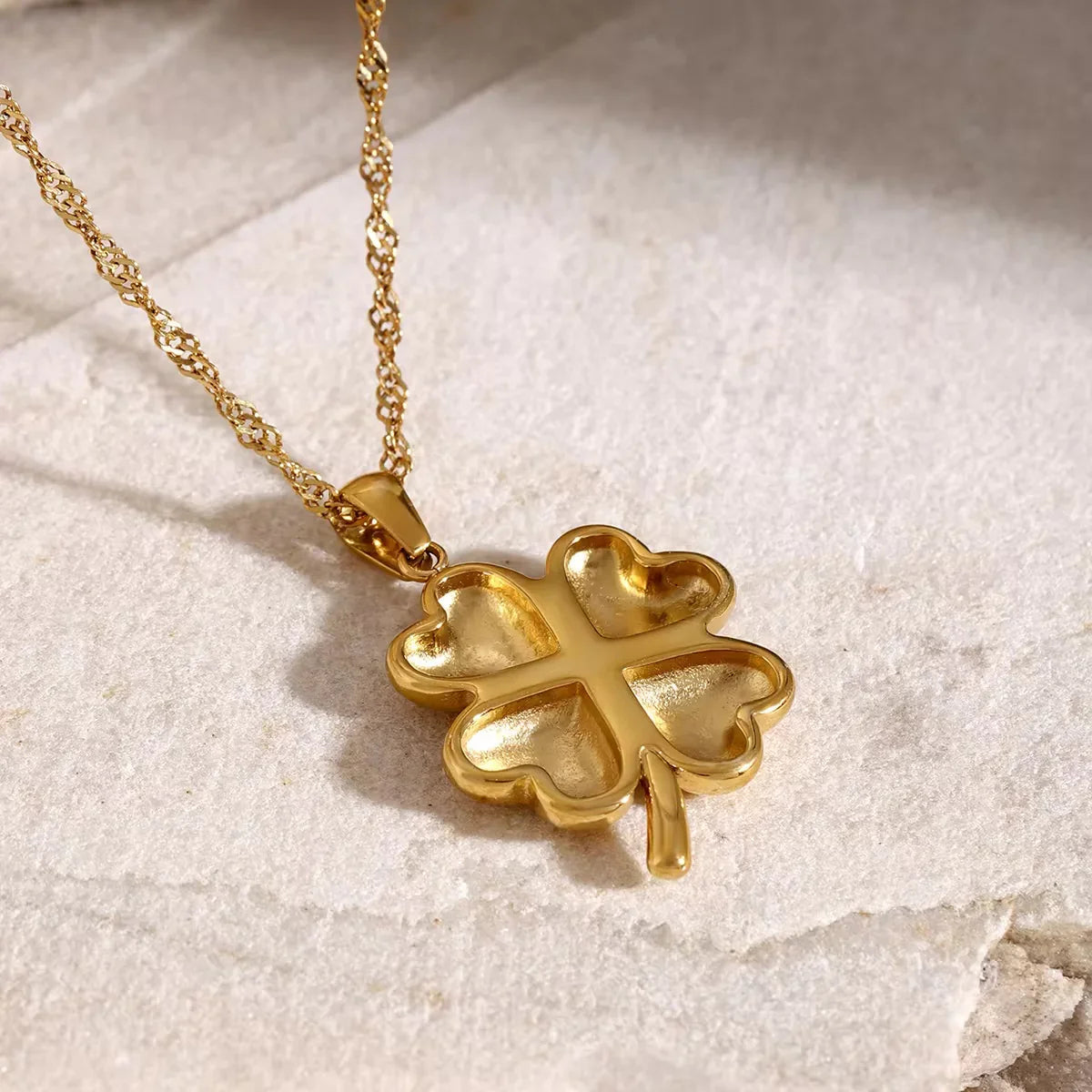 Gold Four-leaf Clover Gold-tone Pendant Necklace with Twisted Chain - Pendant necklaces - Photo 7