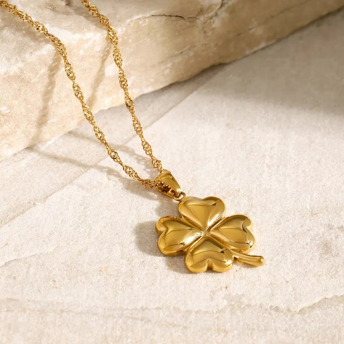 Gold Four-leaf Clover Gold-tone Pendant Necklace with Twisted Chain - Pendant necklaces - Photo 8