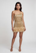 Gold Fringe Feather-trim Mini Cocktail Dress - Mini dress - Photo 1