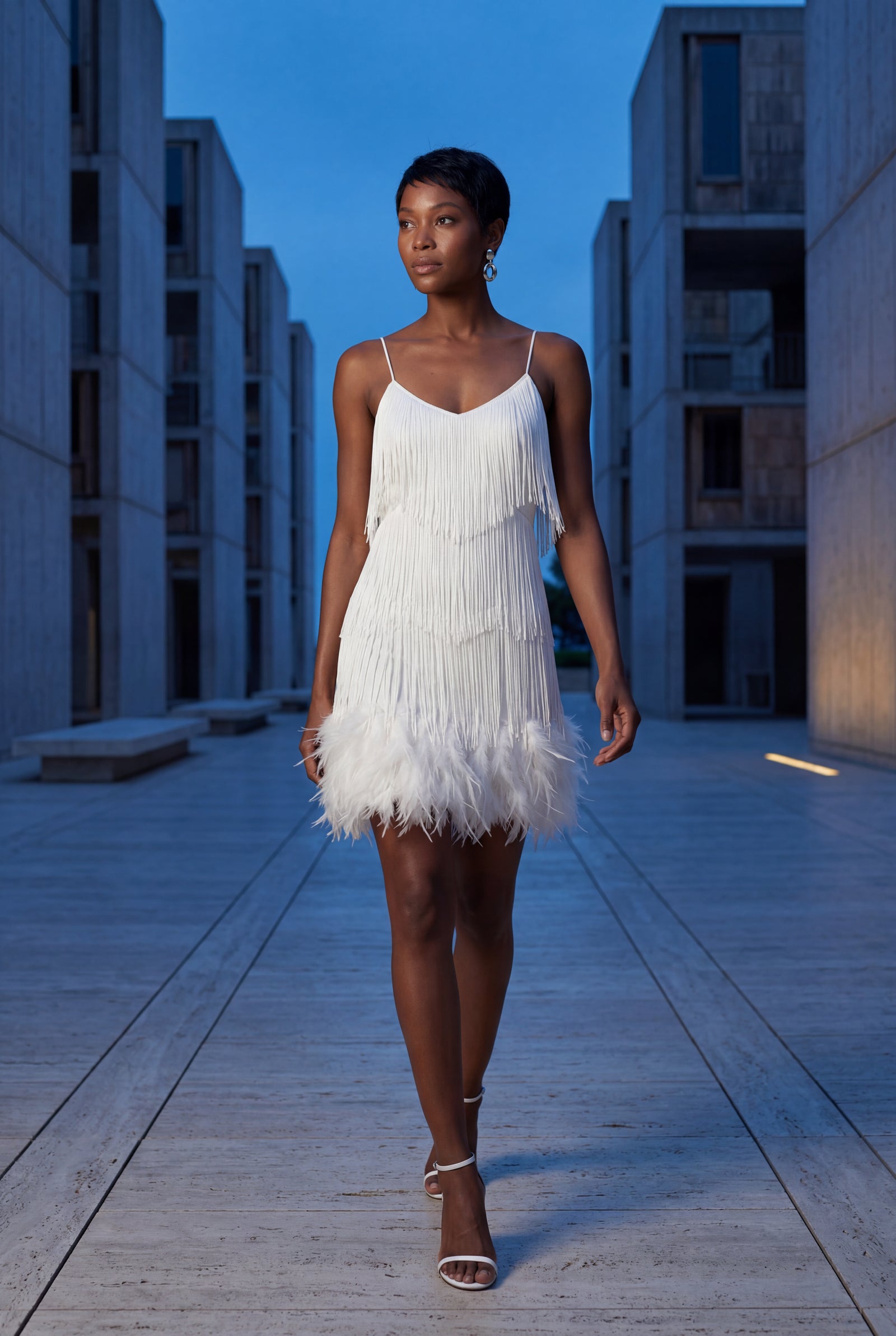 White Fringe Feather-trim Mini Cocktail Dress - Mini dress - Photo 13