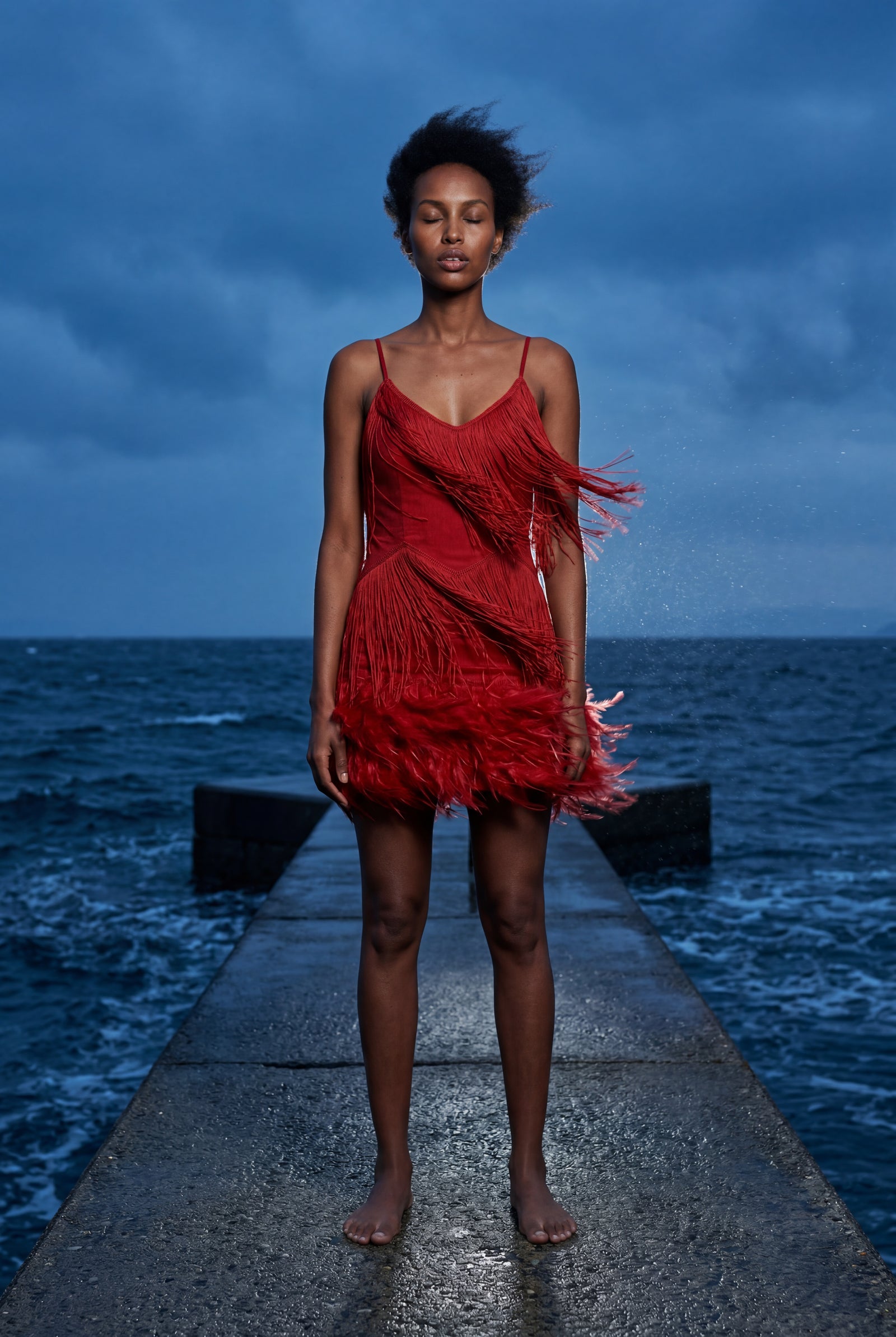 Red Fringe Feather-trim Mini Cocktail Dress - Mini dress - Photo 16