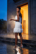 White Fringe Feather-trim Mini Cocktail Dress - Mini dress - Photo 20