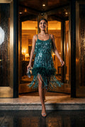 Deep Teal Fringe Feather-trim Mini Cocktail Dress - Mini dress - Photo 25