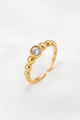 Gold Gold Beaded Adjustable Statement Ring with Solitaire Crystal - Statement rings - Photo 1