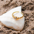 Gold Gold Beaded Adjustable Statement Ring with Solitaire Crystal - Statement rings - Photo 3