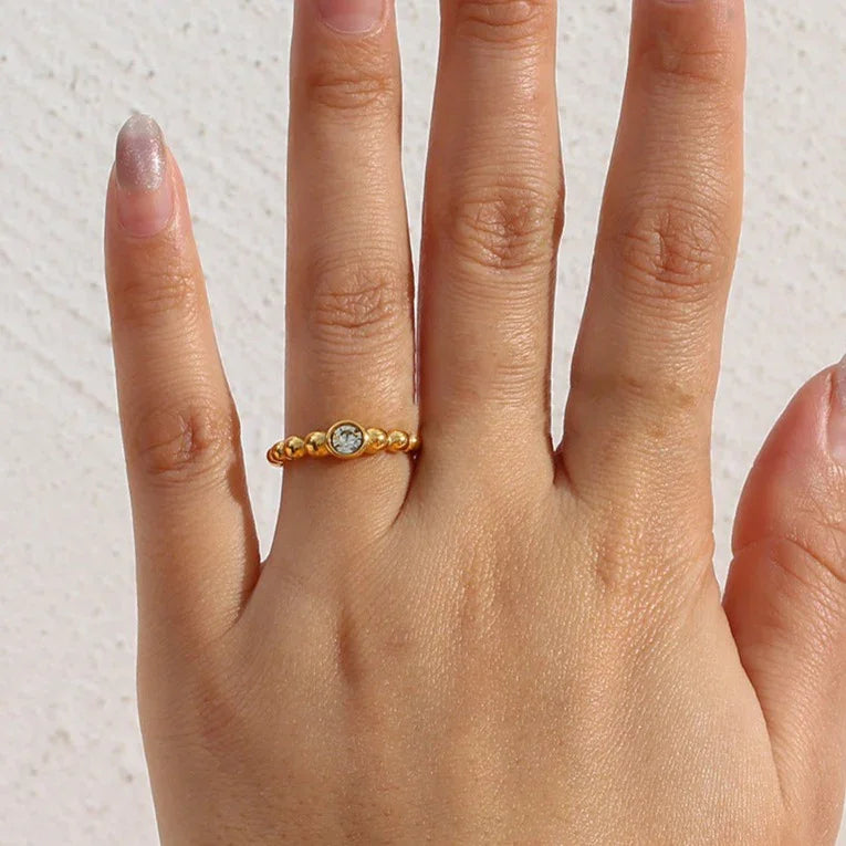 Gold Gold Beaded Adjustable Statement Ring with Solitaire Crystal - Statement rings - Photo 5