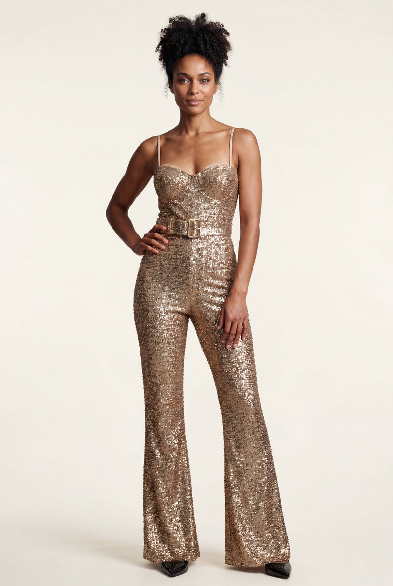 Gold Gold Belted Flared Jumpsuit - Trouser suits - Photo 1