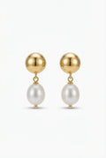 Gold Gold Dome Stud Drop Earrings with Freshwater Pearl - Photo 1