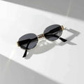 Gold Gold Oval Dark Lens Sunglasses with Black Tips - Photo 4