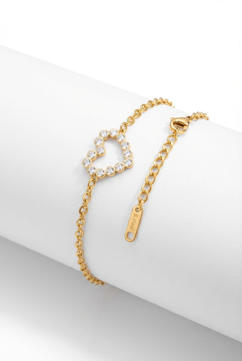 Gold Gold-tone Crystal Heart Chain Bracelet with Adjustable Extender - Photo 1