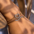 Gold Gold-tone Crystal Heart Chain Bracelet with Adjustable Extender - Photo 2