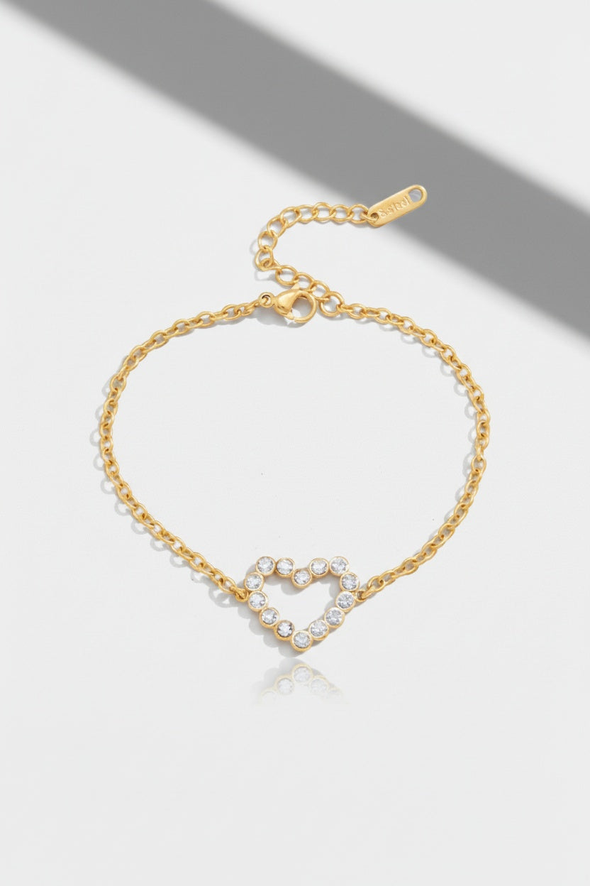 Gold Gold-tone Crystal Heart Chain Bracelet with Adjustable Extender - Photo 8