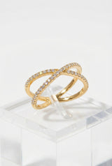 Gold Gold-tone Crystal Pavé Criss-cross Fashion Ring - Fashion rings - Photo 1