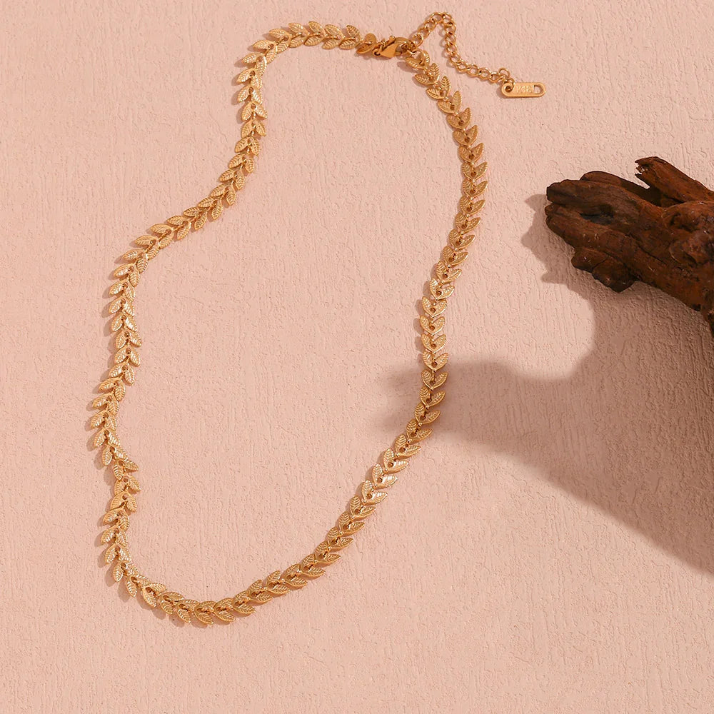 Gold Gold-tone Laurel Leaf Chain Necklace Polished Finish - Photo 5