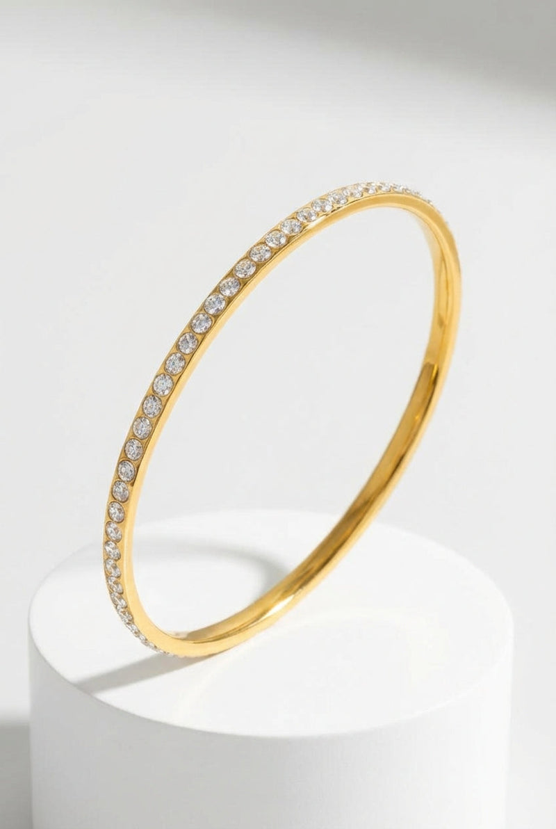 Gold Gold-tone Pavé Crystal Slim Bangle Bracelet - Bangles - Photo 1