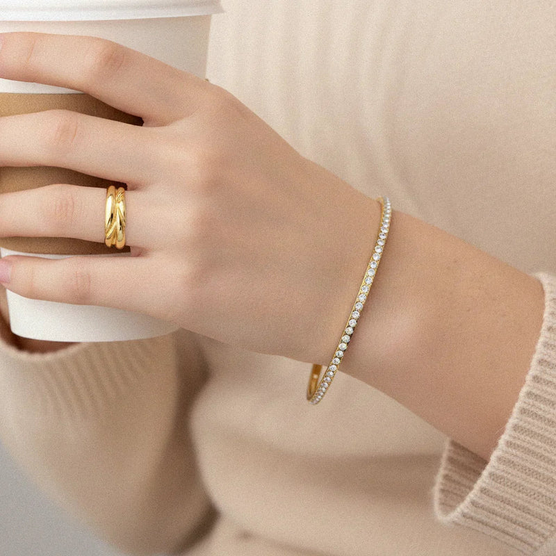 Gold Gold-tone Pavé Crystal Slim Bangle Bracelet - Bangles - Photo 2