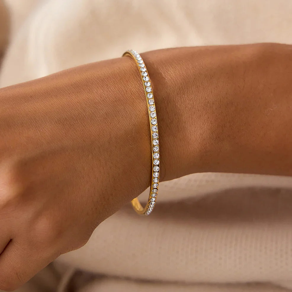 Gold Gold-tone Pavé Crystal Slim Bangle Bracelet - Bangles - Photo 7