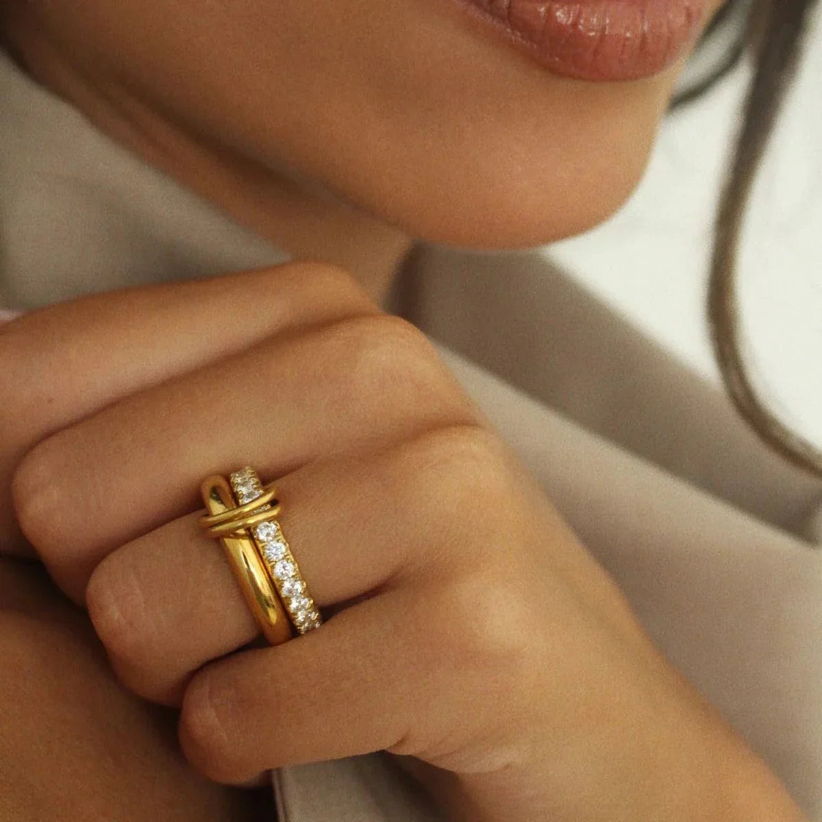 Gold Gold-tone Stacked Pavé Decorative Ring Set - Photo 3