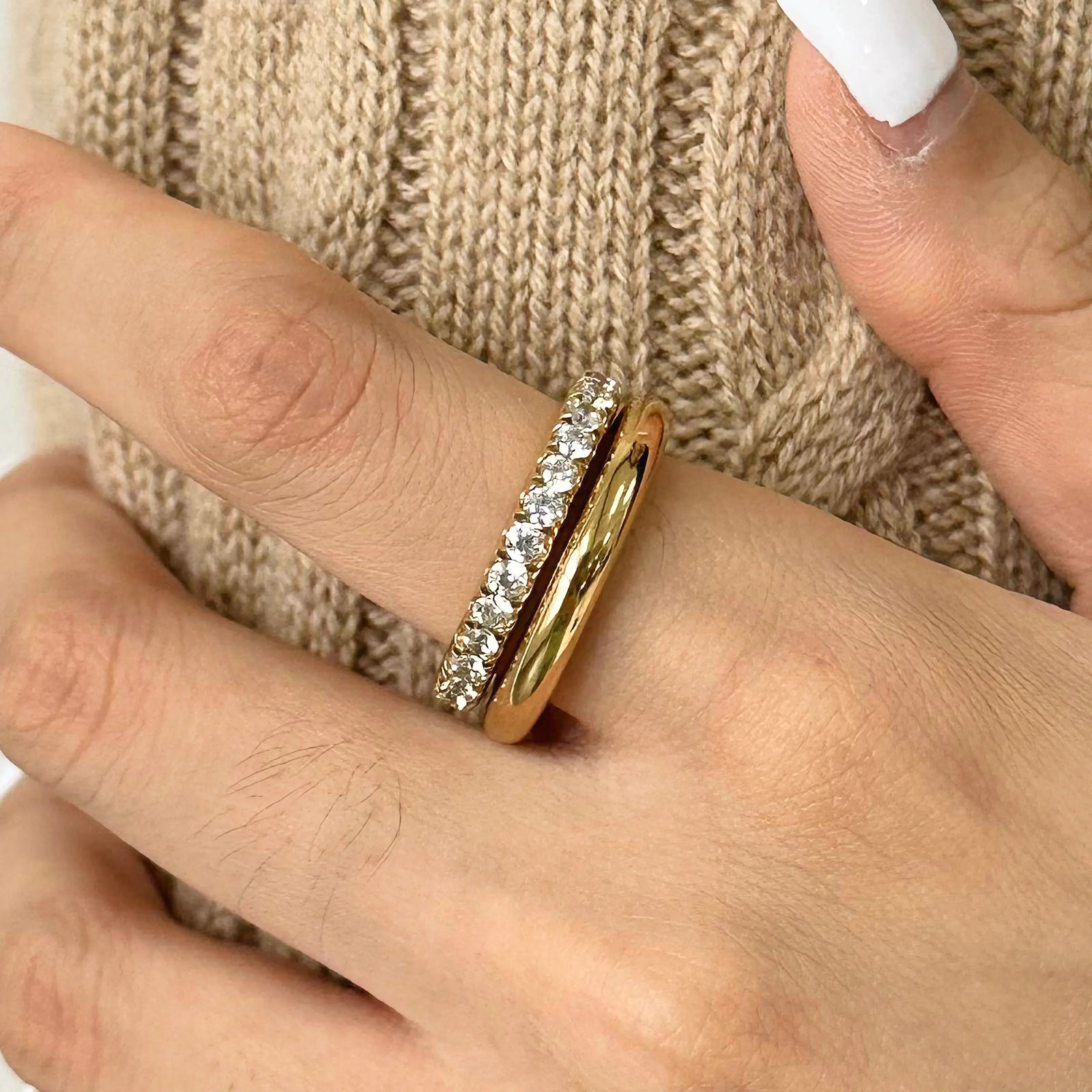 Gold Gold-tone Stacked Pavé Decorative Ring Set - Photo 5