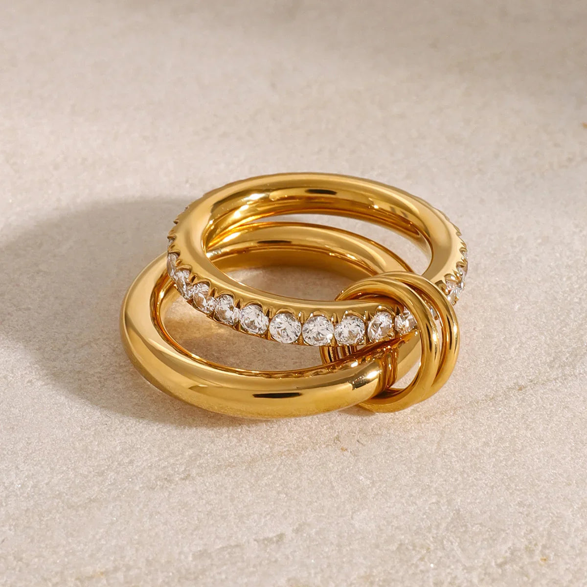 Gold Gold-tone Stacked Pavé Decorative Ring Set - Photo 6