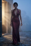 Red Halter Neck Cowl Maxi Dress with Open Back - Photo 15