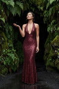 Red Halter Neck Cowl Maxi Dress with Open Back - Photo 16